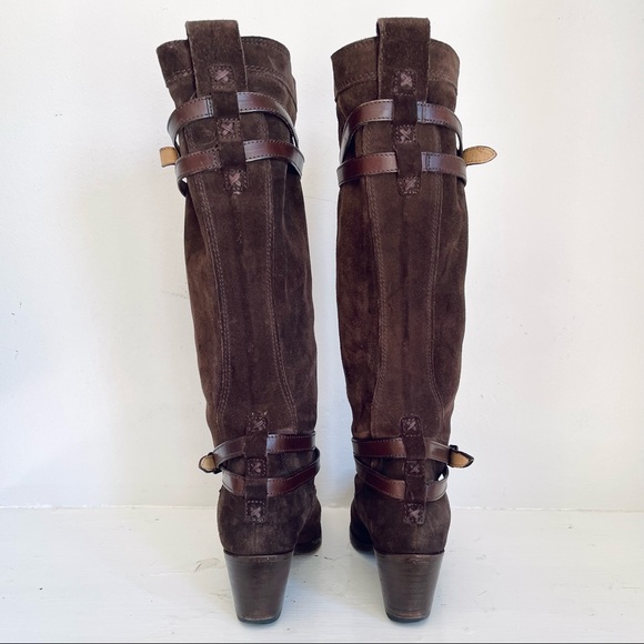 Frye Jane Strappy Tall Slouchy Boots In Dark Brown Suede Size 8 - Picture 4 of 13